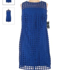 Ralph Lauren blue dot shift A line dress 14 $175